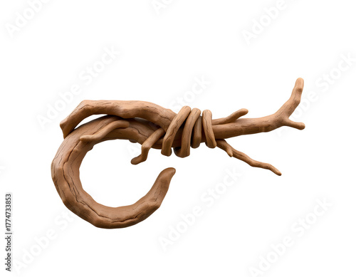 Rustic weathered tree branch twisted into a loop isolated on transparent background