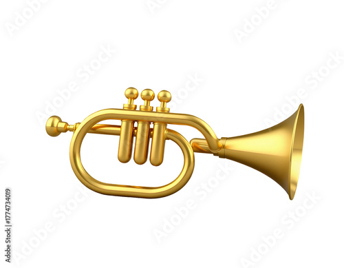 Golden brass pocket trumpet musical instrument isolated on transparent background