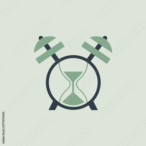Flat Design Alarm Clock with Hourglass Vector Icon