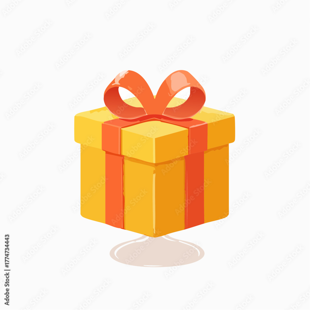 Obraz premium Yellow gift box with orange ribbon and shadow isolated on white background