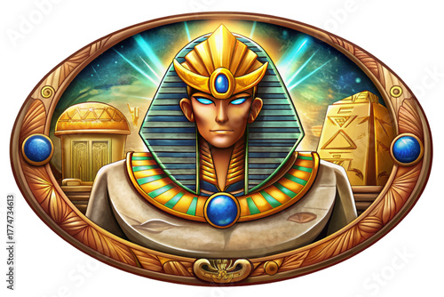 Oval stone cartouche engraved with pharaoh’s throne name in hieroglyph writing