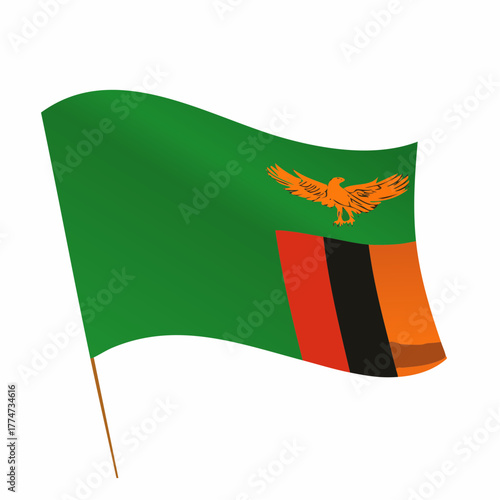 Zambian flag illustration on white background showing national colors and emblem