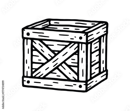 handdrawn cute doodle style crate vector line illustration