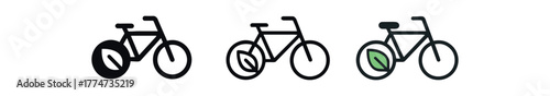 eco transport bicycle icon on white background Black silhouette flat icon outline icon and colored icon style three minimal vector icon style