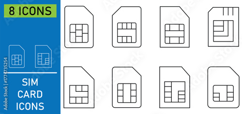 Collation of sim card line icon. Dual sim card sign and symbol. Pixel perfect flat icons. Vector Illustration.