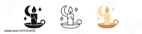 evening candle ritual icon on white background Black silhouette flat icon outline icon and colored icon style cream and golden beige tones three minimal vector icon style