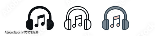 music creation headphones icon on white background Black silhouette flat icon outline icon and colored icon style cool gray and blush pink tones three minimal vector icon style