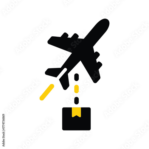 Air freight icon with airplane and package isolated on transparent background