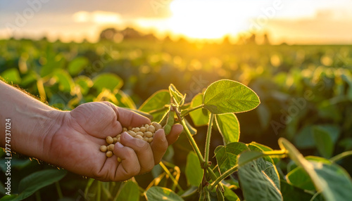 Hands holding soybeans from the soybean tree harvest