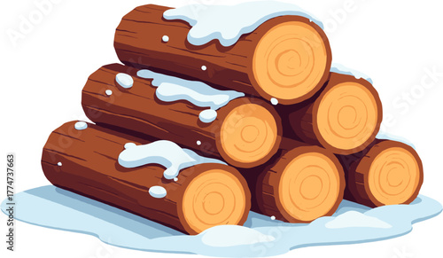 A clean bright illustration of stacked wooden logs with visible growth rings and cut surfaces, ideal for forestry themes, construction materials, nature concepts, camping visuals, firewood artwork, an