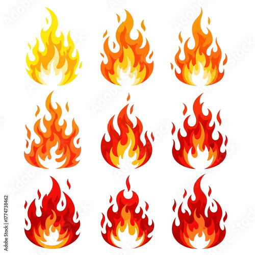 Vibrant flame icons ignite passion and energy, perfect for dynamic designs and impactful branding projects
