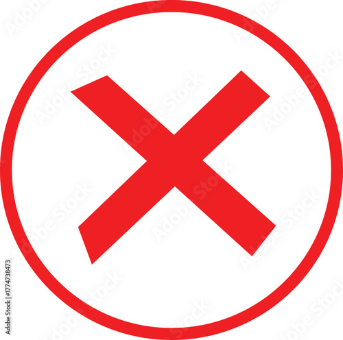 Red cross mark icon  minimal  symbol representing error, decline, or cancellation, modern flat style digital design element for interface and alert concepts