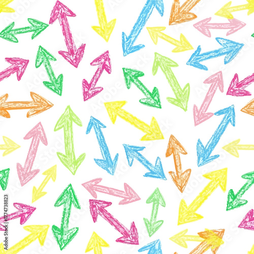 Vibrant, playful, hand-drawn arrows in bright colors scattered across a clean white background, perfect for creative projects