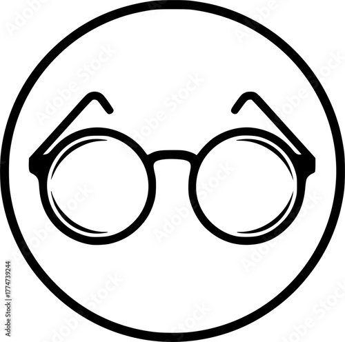 Round circle glasses frame outline line art silhouette clipart vector illustration
