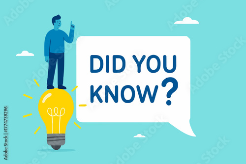 did you know template design, fun fact, expert information, explanation or solution, idea or advice message, useful knowledge or wisdom, useful tip, man talk on megaphone on did you know speech bubble