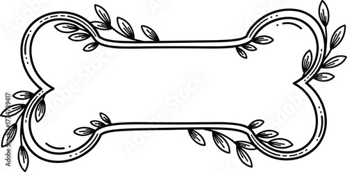 Dog Bone Frame with Floral and Leaf Wreath Line Vector Label