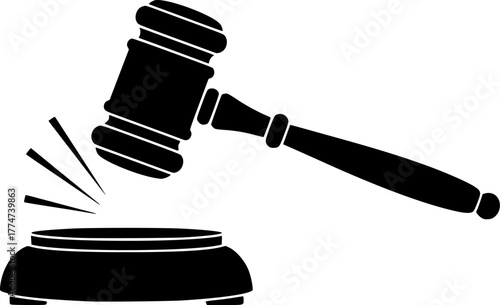 Gavel striking sound block legal silhouette vector illustration
