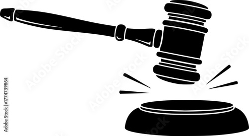 Gavel striking sound block legal silhouette vector illustration
