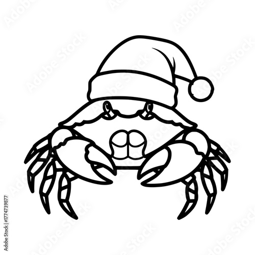A whimsical crab is adorning a festive Santa hat, ready to infuse a touch of holiday cheer into your project. vector illustration