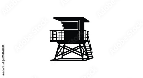 Silhouette of a classic lifeguard tower on a white background representing beach safety and summer