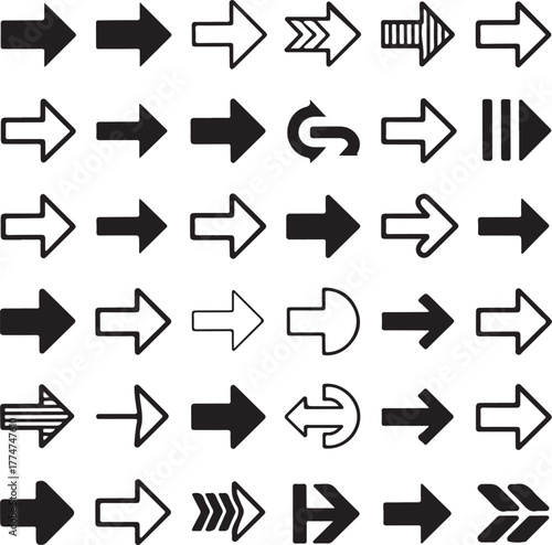 Collection of black and white directional arrow icons right left