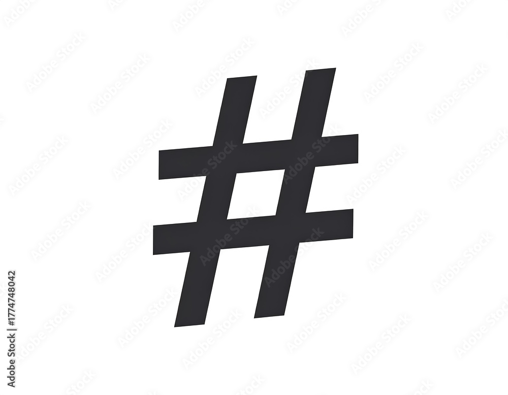 Obraz premium Angled, solid black hashtag symbol on white background, slightly rotated