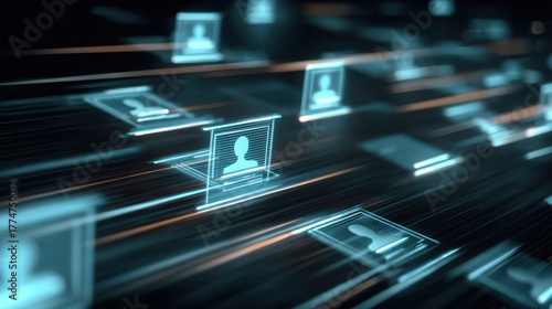 Wallpaper Mural Futuristic Digital Network Visualization with Abstract User Icons in Flowing Data Stream Representing User Interaction and Connectivity in Virtual Space Torontodigital.ca