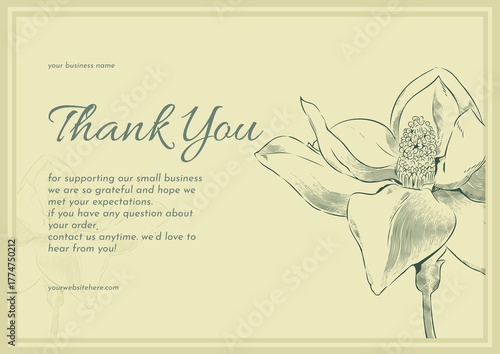Greeting card template design, thank you card with floral background, thank you card. day 187