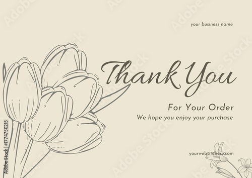 Greeting card template design, thank you card with floral background, thank you card. day 188