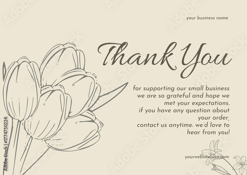 Greeting card template design, thank you card with floral background, thank you card. day 189