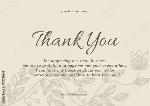 Greeting card template design, thank you card with floral background, thank you card. day 193