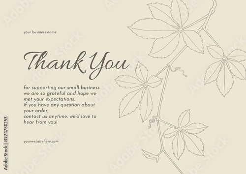 Greeting card template design, thank you card with floral background, thank you card. day 195