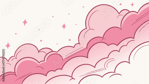 Dreamy pink clouds with stars background art, perfect for whimsical designs