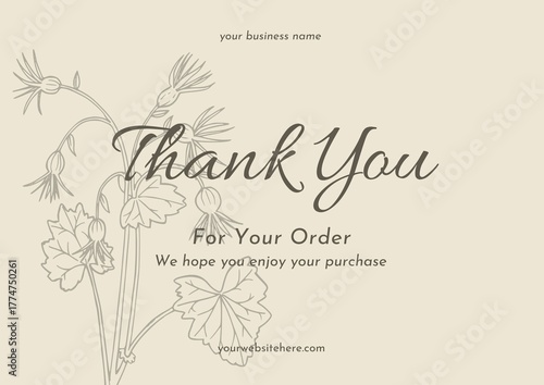 Greeting card template design, thank you card with floral background, thank you card. day 196