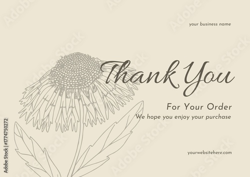 Greeting card template design, thank you card with floral background, thank you card. day 198