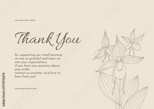 Greeting card template design, thank you card with floral background, thank you card. day 200