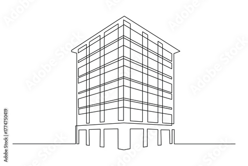 Contemporary office building with continuous one line art vector design