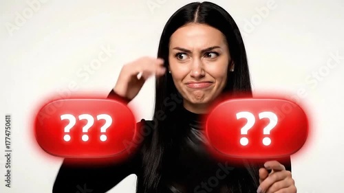 Woman Chooses Between Two Buttons