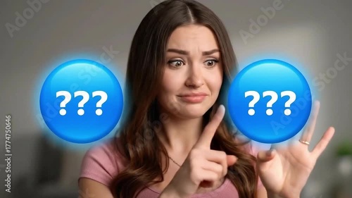 Woman Chooses Between Two Buttons