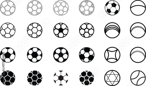 Soccer ball icon set. Vector isolated Illustration. Football sports symbol.