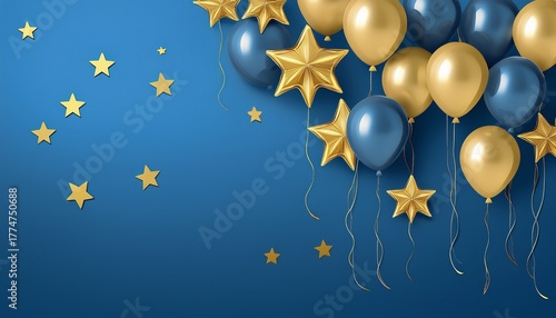 party helium star balloons for event design on blue background birthday wallpaper for design