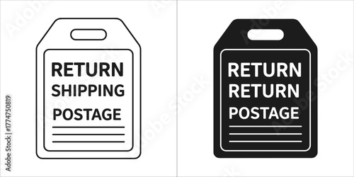 Return shipping postage label in outline and solid black