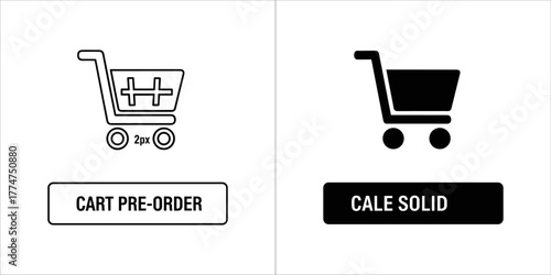 Shopping cart icon with text cart preorder and sale solid