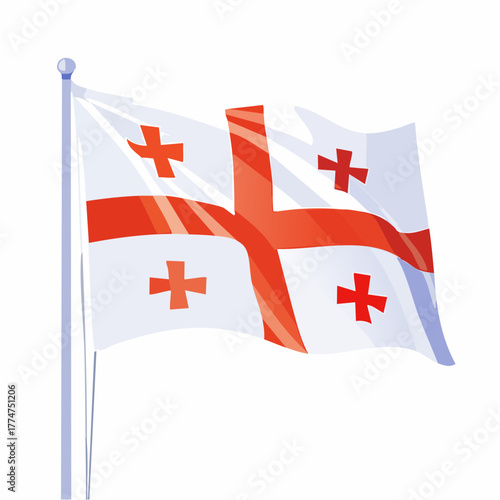 Stylized georgian flag waving on a white background with copy space