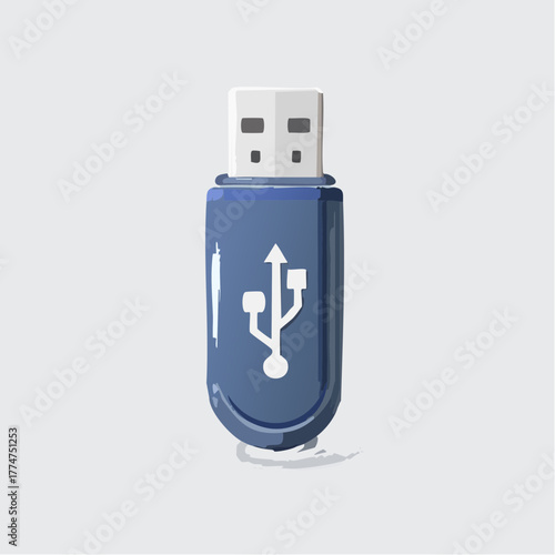 Stylized illustration of a blue usb flash drive with connection symbol
