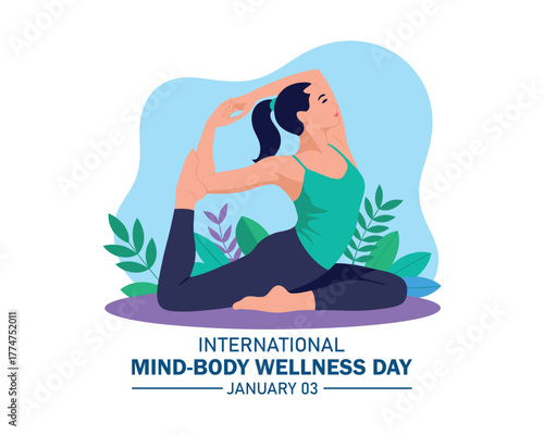 vector illustration, a girl doing yoga, as a concept, International Mind-Body Wellness Day.
