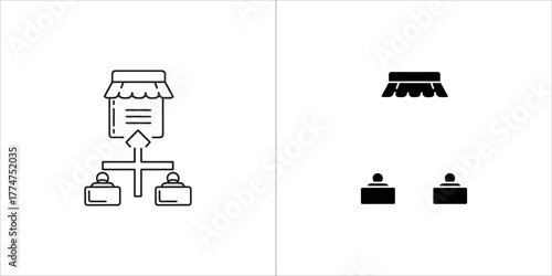 Franchise business model icon in outline and solid black on