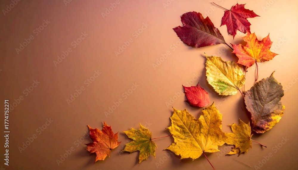 Obraz premium Autumnal Serenity - A Collection of Colorful Leaves on a Warm Background.