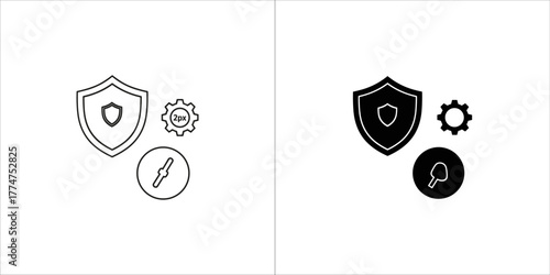Security shield icon with gear and compass