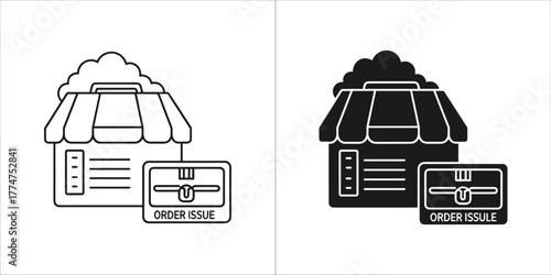 Fototapeta Two black and white icons representing a store with a package and order issue